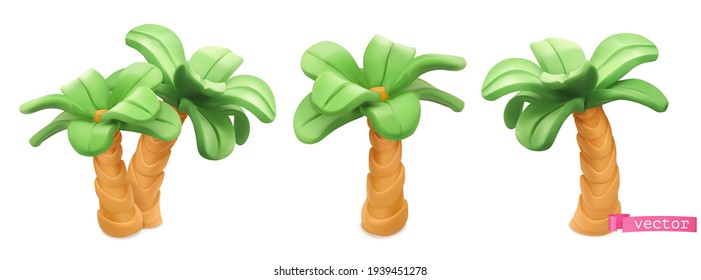 Palm Trees Cartoon. 3d Vector Plasticine Art Objects