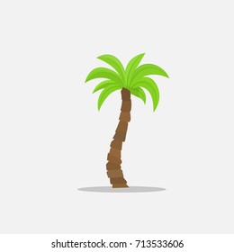 Palm trees in cartoon style isolated on white background Vector Illustration. Tropical summer tree plant on nature for your projects.
