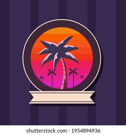 Palm trees circle with ribbon