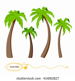 Palm trees clip art set. Vector illustration isolated on white background. Elements for design.