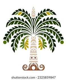 coco de palmeras, ilustración tribal tropical, adorno de decoración de iconos vectoriales.