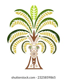 palm trees coconut, tropical tribal illustration, vector icon decoration ornament.