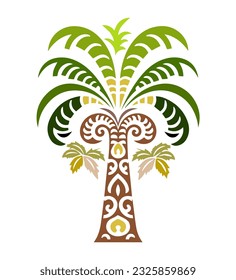 coco de palmeras, ilustración tribal tropical, adorno de decoración de iconos vectoriales.