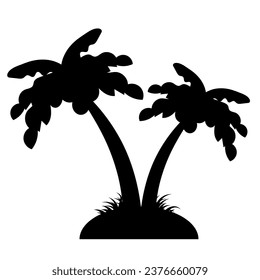 palm trees with coconuts on the island silhouette. black color