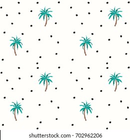 Palm trees and coconuts vector seamless pattern with polka dots background