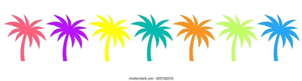 Palm trees collection, vector. A set of colorful palm trees.
