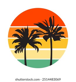 Palm Trees and colorful retro sunset - vector retro wave style illustration.