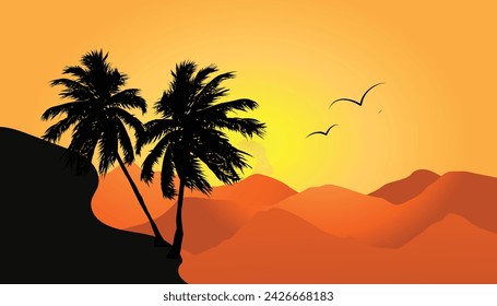 Palm Trees in the Desert on a Sunny Afternoon