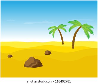 Palm trees in the desert, vector illustration