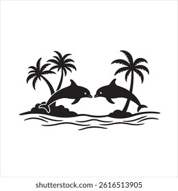 Palm trees and dolphins summer design vectors 