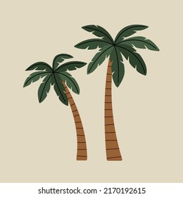 Palm Trees element in modern flat line style. Hand drawn vector illustration of summer, vacation, travel, trip, exotic, beach cartoon design. Vintage natural patch, badge, emblem, logo, decoration.