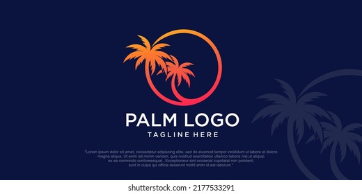 Palm trees emblems combination palm tree and beach. logo travel company, travel agency.