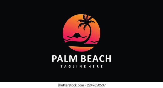 Palm trees emblems combination palm tree and beach logo Premium Vector