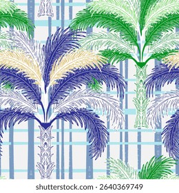 Palm trees. Exotic tropical seamless pattern. Modern retro style with sketch elements.