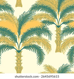 Palm trees. Exotic tropical seamless pattern. Modern retro style with sketch elements.