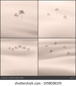 Palm trees. Foggy clouds. Abstract fog waves. Natural landscape