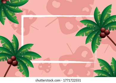 Palm trees frame design, Beach summer vacation tropical relaxation outdoor nature tourism relax lifestyle and paradise theme Vector illustration