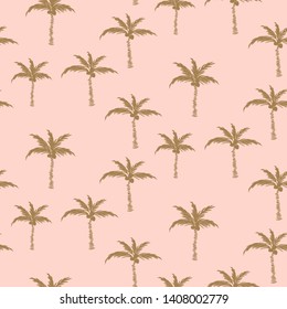 Palm trees gold on pink retro style seamless pattern design. Pale colors summer print monochrome texture.
