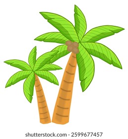 palm trees with green leaves and coconuts, symbolizing summer, beach vibes, and island relaxation under the warm sun.