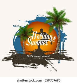 Palm trees grunge summer background. Print for t-shirt and poster summer party