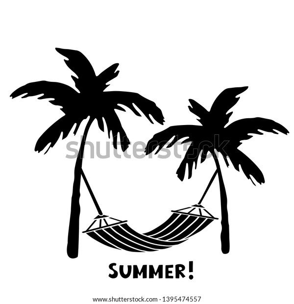 Palm Trees Hammock Black Silhouette Sketch Stock Vector (Royalty Free ...