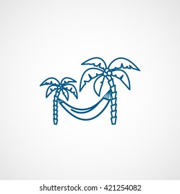 Palm Trees And a Hammock Blue Line Icon On White Background
