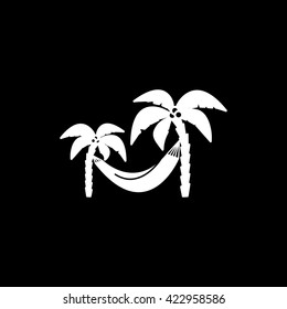 Palm Trees And a Hammock Flat Icon On Black Background