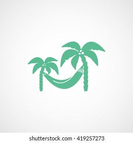 Palm Trees And a Hammock Green Flat Icon On White Background