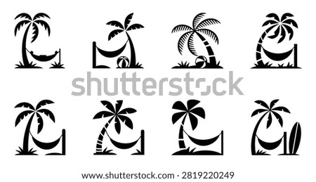 Palm Trees and Hammock Icons Set