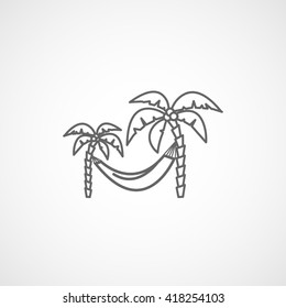 Palm Trees And a Hammock Line Icon On White Background