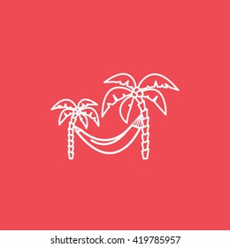 Palm Trees And a Hammock Line Icon On Red Background