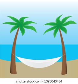 
Palm trees with a hammock on the beach by the sea