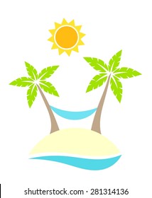 Palm trees and hammock on island. Summer holidays