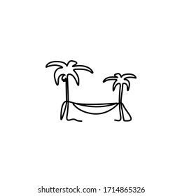 palm trees and hammock one line icon on white background