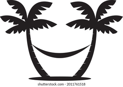 Palm trees with hammock silhouette. Vector illustration.