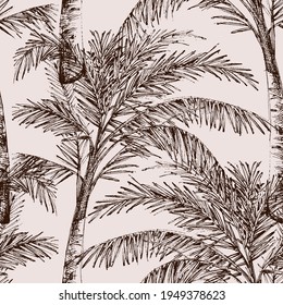 Palm trees hand drawn monochrome seamless pattern