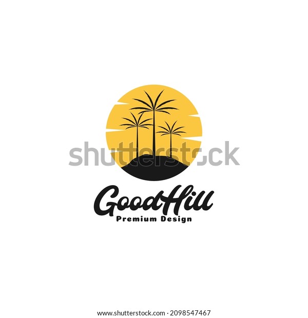 palm trees with hill\
sunset vintage logo symbol icon vector graphic design illustration\
idea creative