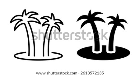 Palm trees icon for beach and vacation. Linear and silhouette style.
