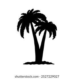 Palm trees icon. Black silhouette. Front side view. Vector simple flat graphic hand drawn illustration. Isolated object on white background. Isolate.