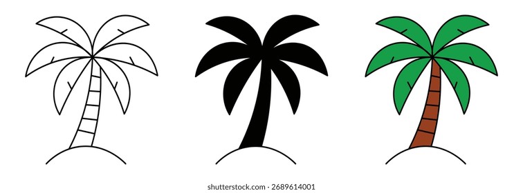  Palm trees icon set isolated on white background , vector illustration .