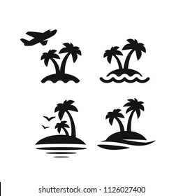 Palm trees icons vector. Black symbol set