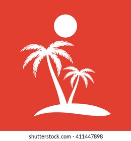 Palm Trees Island icon on red background.