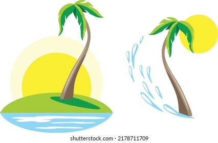 Palm trees and the island. Two icons for the design. Vector