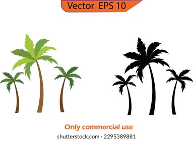 Palm trees isolated on transparent background. Palm set clipart.