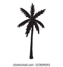 palm trees in isolated on white background. Black silhouettes of trees in wind. Tropical landscape element design. Monochrome simple plants vector flat illustration.