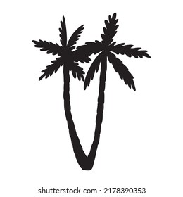 palmeras aisladas de fondo blanco. Siluetas negras de árboles en el viento. Diseño de elementos paisajísticos tropicales. Plantas simples monocromáticas vectoriales de ilustración plana.