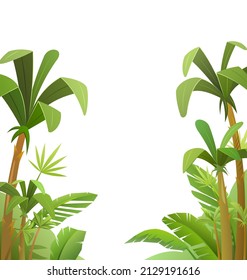 Palm trees isolated in tropical forest. Jungle leaves. Beautiful summer landscape. Isolated on white background. Vector