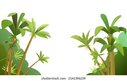 Palmeras aisladas en un bosque tropical. Hojas de la jungla. Hermoso paisaje de verano. Aislado sobre fondo blanco. Vector