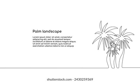 Palm trees, palm landscape. Hand drawing one solid line. Vector.