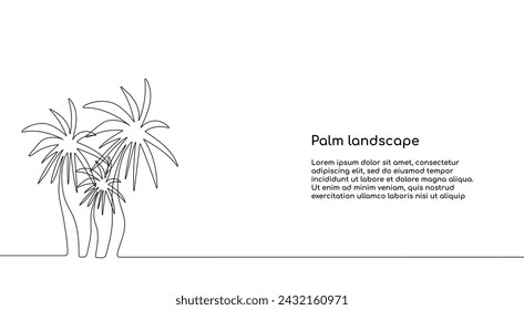 Palm trees, palm landscape. Hand drawing one solid line. Vector.